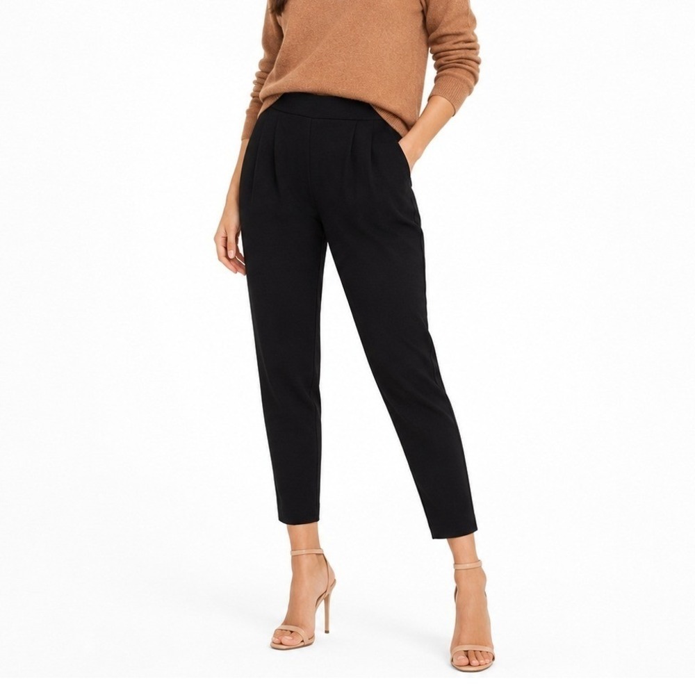 Nili Lotan Cropped Slouchy Trousers Women's 0 Black Stretch Crepe Pleated